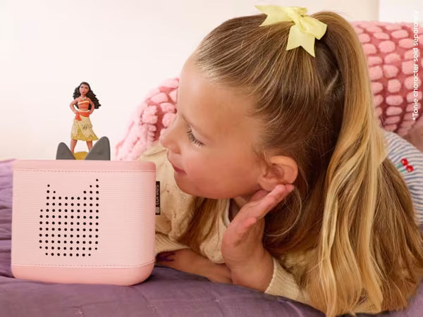 Cloud Pink Toniebox 2 with a character figure on top
