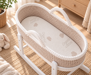 Crochet Moses Baskets With Stand - Beige / White