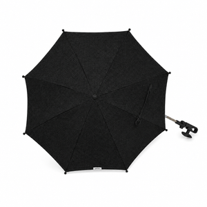 Midnight black baby stroller parasol with vented umbrella canopy and mounting clamp