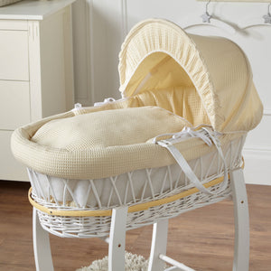 Cream Waffle White Wicker Baby Moses Basket With Stand
