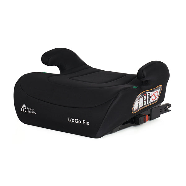 Midnight black UpGo Fix booster seat with contoured armrests and ISOFIX base