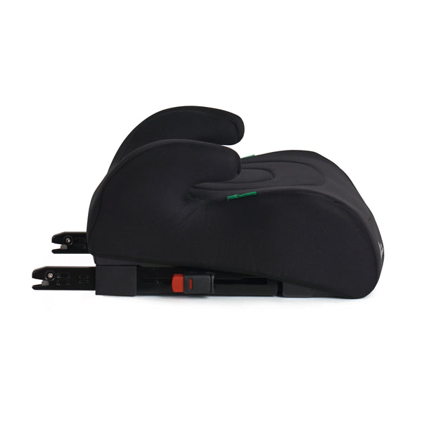 Midnight black booster seat with rear ISOFIX mounting bars and red release indicator