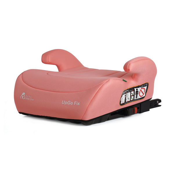 Blush rose booster seat three-quarter view with side headrests and black ISOFIX parts