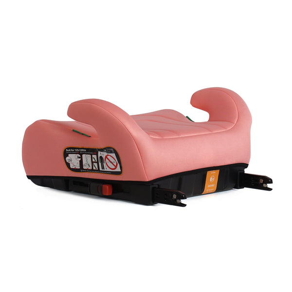Blush rose ISOFIX booster seat with raised head supports and black base