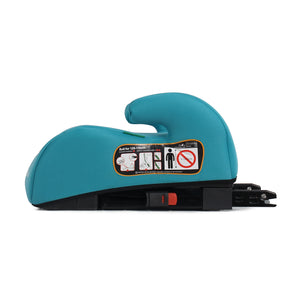 Teal car booster seat with padded armrests and black ISOFIX base, for ages 6-12