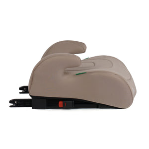 Latte beige booster seat with headrest and ISOFIX connector hardware, UpGo Fix.