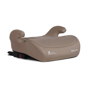 Latte beige child booster seat with padded sides and UpGo Fix logo.
