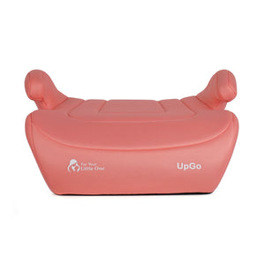 Blush rose belted booster seat with side headrests and UpGo branding on the front