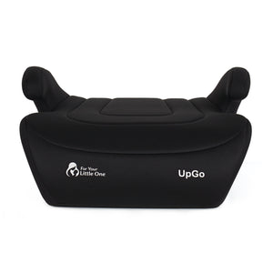 Black belted booster seat with headrests and padded armrests