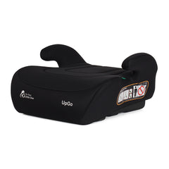 Black UpGo booster seat with side instruction label panel