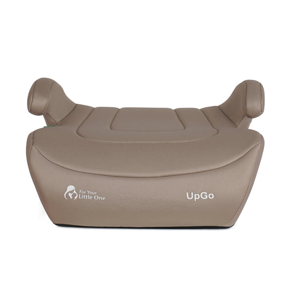 Latte beige booster seat top view with central seat pad and side headrest pads