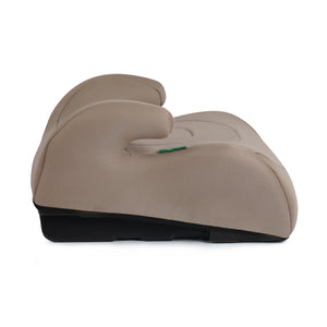 Latte beige booster seat front view with curved side wings and base