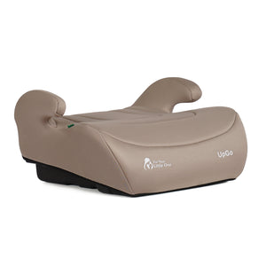 Latte beige booster seat with wide base and rear support headrest