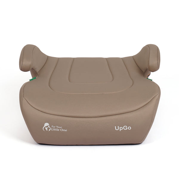 Latte beige booster seat with padded backrest and two side head supports