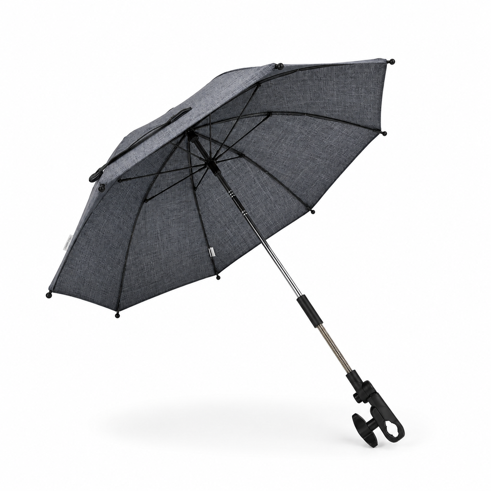 Baby parasol product set showing grey mist and midnight black umbrella styles