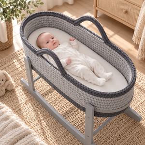 Crochet Moses Baskets With Stand - Grey