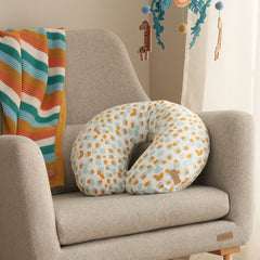U-shaped baby feeding support cushion with multicolor geometric patterned cover
