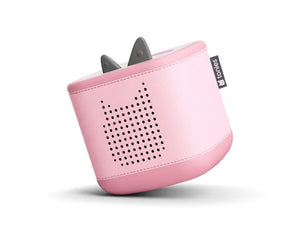 Cloud Pink Toniebox 2 angled side view with speaker grille and gray ears