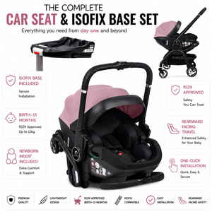 For Your Little One Qubi Infant Car Seat Stroller & Base - Pastel Pink