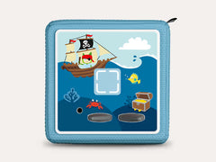 Blue Toniebox topper with a pirate ship, sea creatures, and treasure chest design