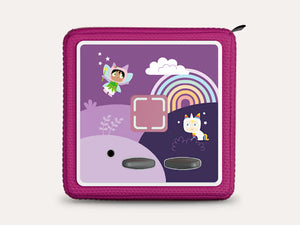 Magenta Toniebox 1 topper with a purple rainbow, unicorn and fairy design