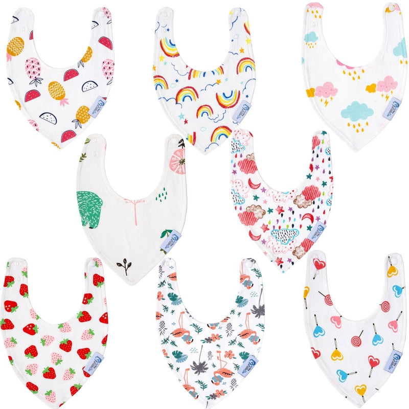 Baby Bandana Dribble Bibs Cotton Pack Of 8 - Girls-Clearance