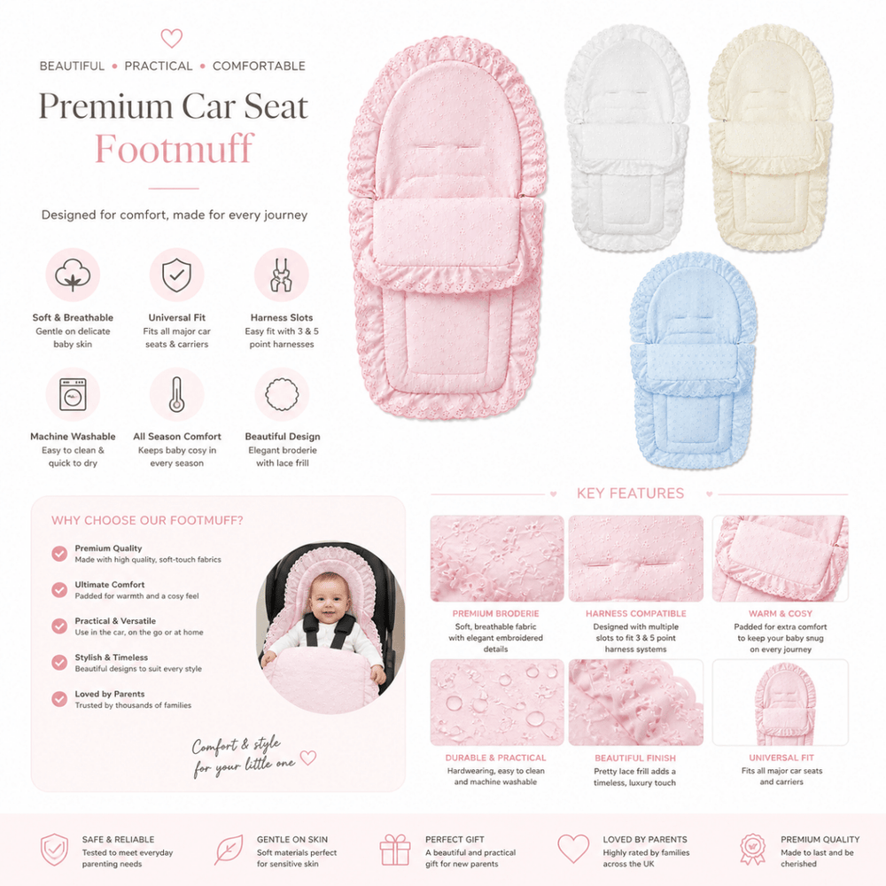 Broderie Anglaise Car Seat Footmuff / Cosy Toes Compatible with Egg - For Your Little One