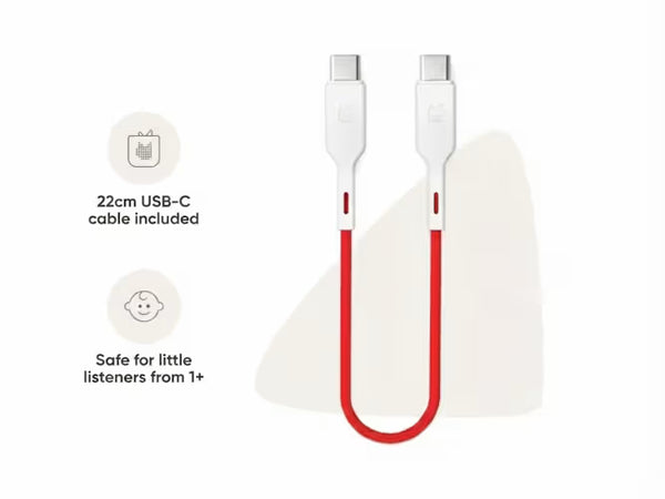 22 cm USB-C charging cable with red cord and white connectors