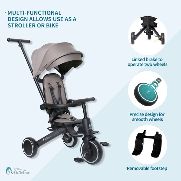 Foryourlittleone Xplor 6 in 1 Foldable Trike - Grey Olive (10m - 5y) - For Your Little One