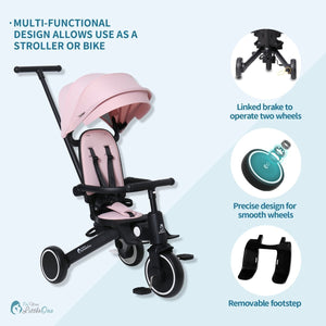 Foryourlittleone Xplor 6 in 1 Foldable Trike - Pastel Pink (10m - 5y) - For Your Little One