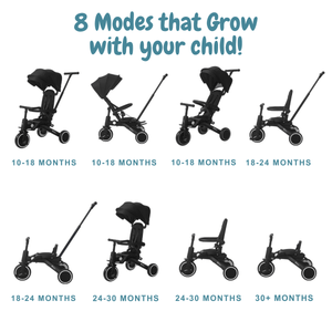Foryourlittleone Xplor Plus 6 in 1 Foldable Trike - Jet Black (10m - 5y) - For Your Little One