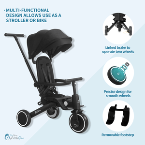 Foryourlittleone Xplor Plus 6 in 1 Foldable Trike - Jet Black (10m - 5y) - For Your Little One