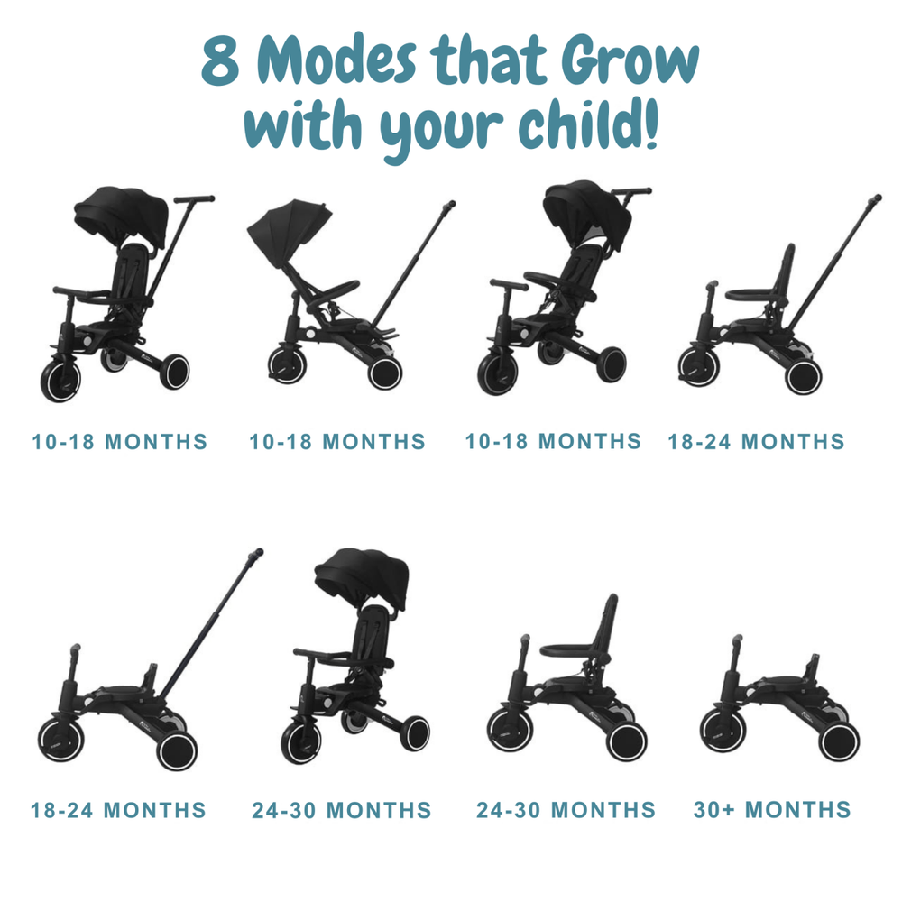 Foryourlittleone Xplor Ultimate 6 in 1 Foldable Trike - Jet Black (10m - 5y) - For Your Little One