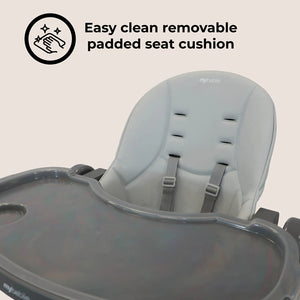 Grey padded seat cushion with harness straps, close-up detail