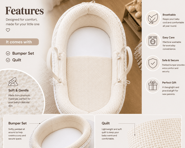 Pod White Waffle Moses Basket Bedding Set - For Your Little One