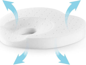 Baby head support with a central opening and breathable perforated foam